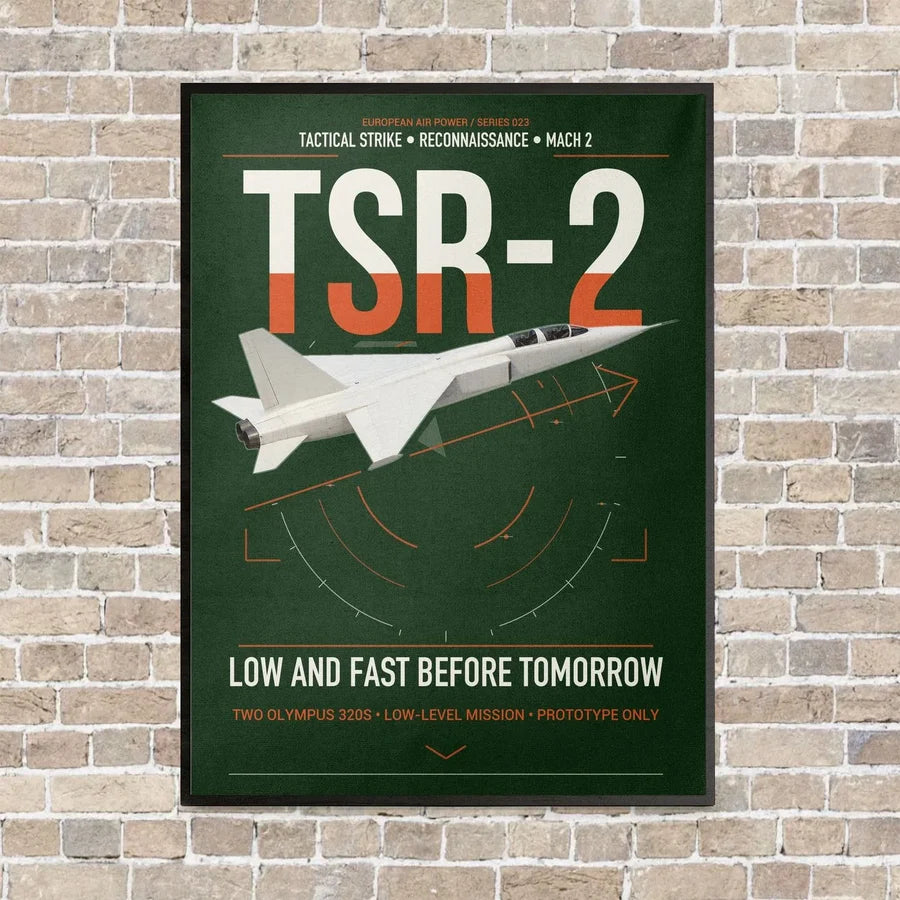 BAC TSR-2 vertical canvas print - framed - dark green background
