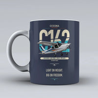 Thumbnail for Cessna 162 Skycatcher design on dark blue ceramic mug, double-side print