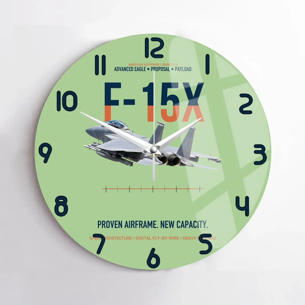 F-15X Advanced Eagle Proposal Proven Airframe New Capacity design on light green no frame wall clock
