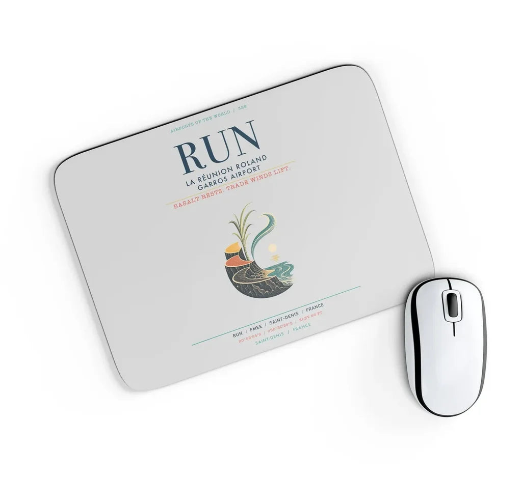 La Réunion Roland Garros Airport (RUN) design on light gray rectangle mouse pad