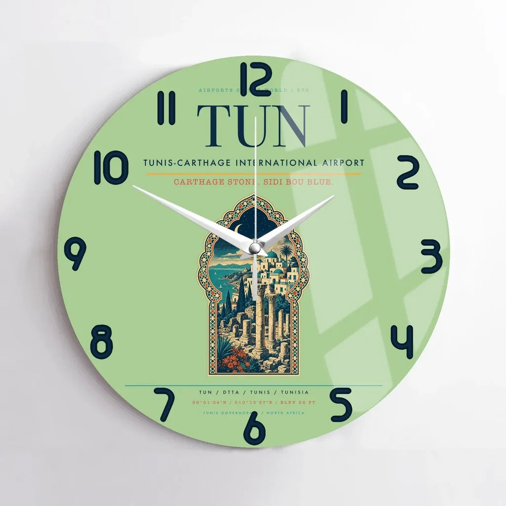 Tunis-Carthage International Airport (TUN) design on light green no frame wall clock