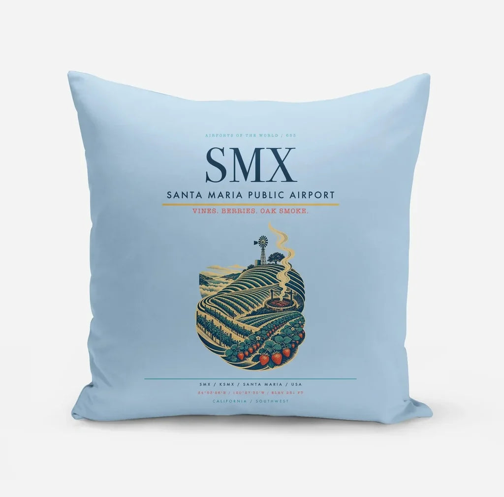 Santa Maria Public Airport (SMX) design on light blue pillow