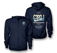 Thumbnail for Cessna 180J Skywagon design on navy blue premium zipped hoodie, double-side print