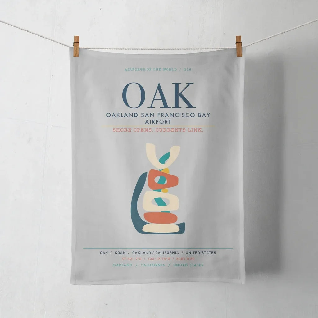 Oakland San Francisco Bay Airport (OAK) design on light gray towel