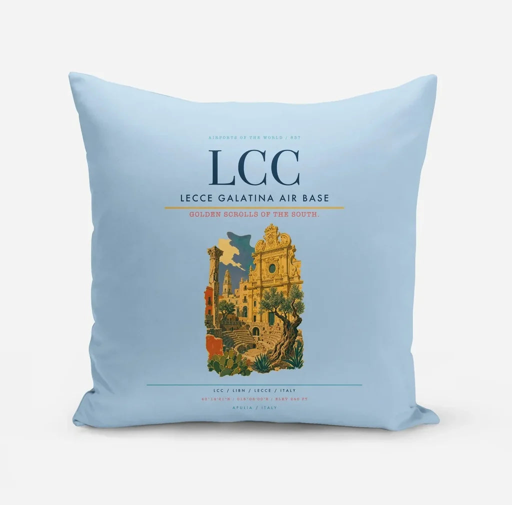 Lecce Galatina Air Base (LCC) design on light blue pillow