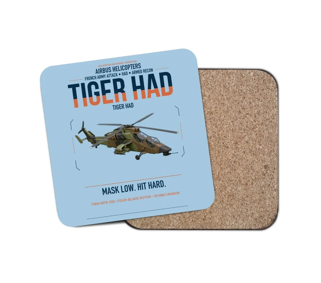 Airbus Helicopters Tiger HAD design on light blue 1 piece coaster