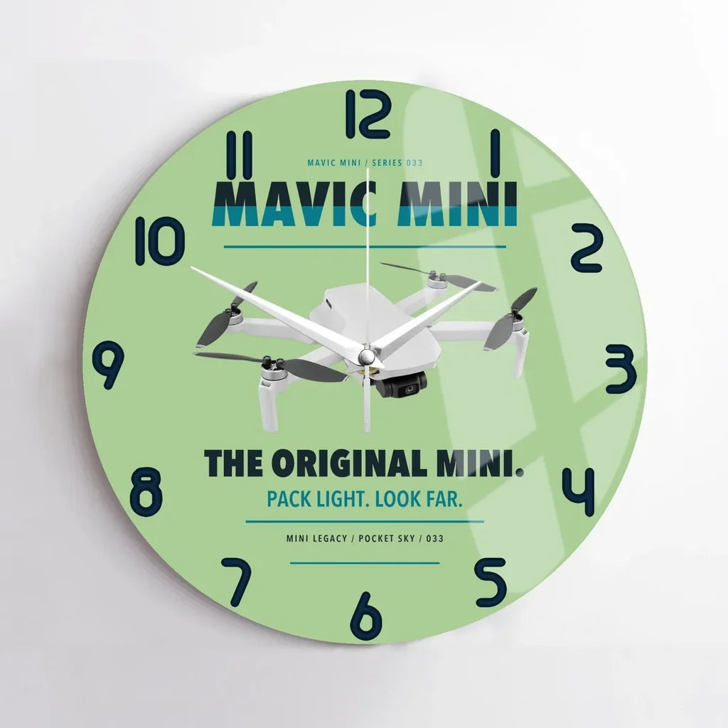 DJI Mavic Mini design on light green no frame wall clock