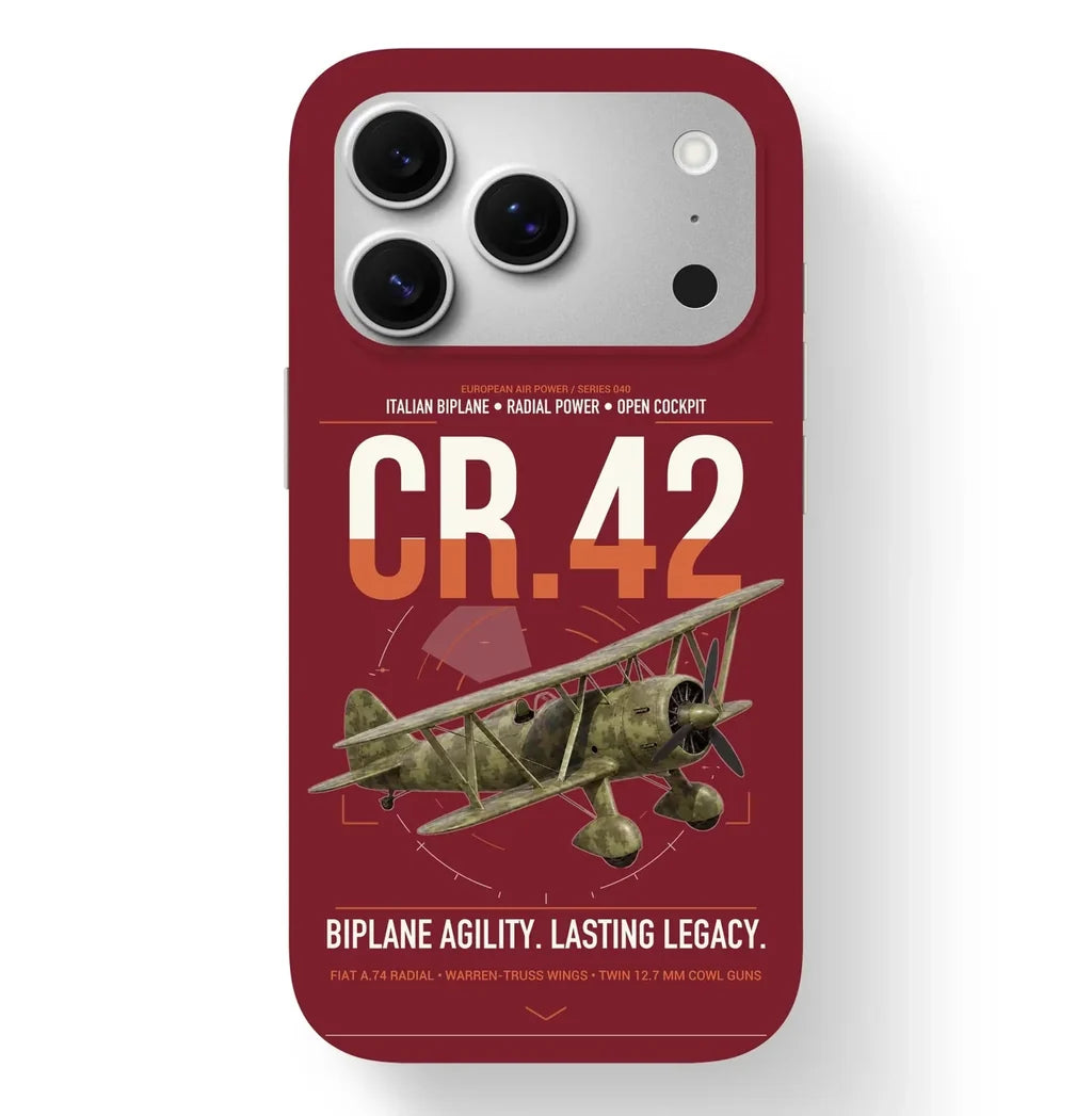 Fiat CR.42 Falco design on dark red magsafe iphone case, for iPhone 17 Pro