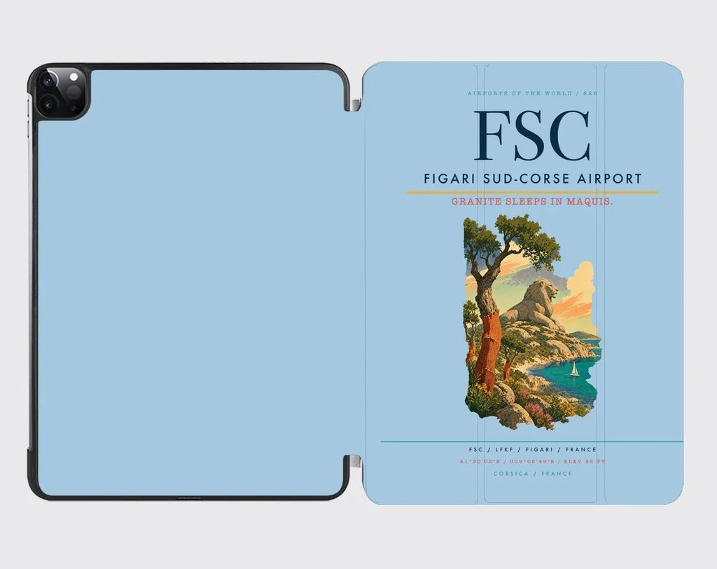 Figari Sud-Corse Airport (FSC) design on light blue ipad tablet case