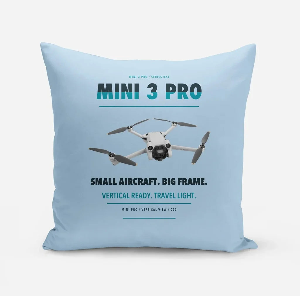 DJI Mini 3 Pro design on light blue pillow