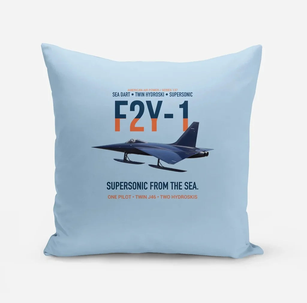 F2Y-1 Sea Dart Supersonic from the Sea design on light blue pillow