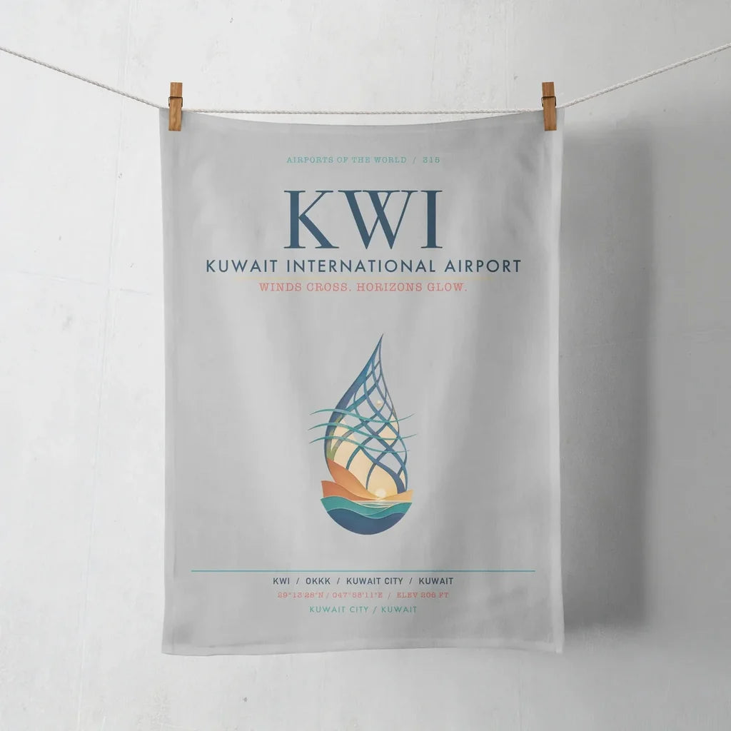 Kuwait International Airport (KWI) design on light gray towel