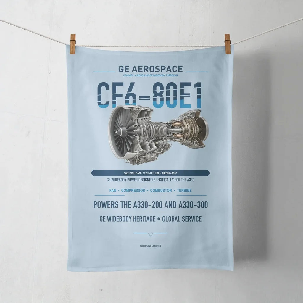 CF6-80E1 design on light blue towel