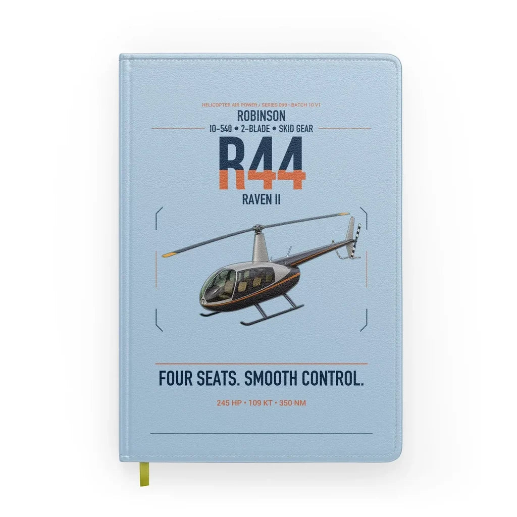 Robinson R44 Raven II design on light blue notebook