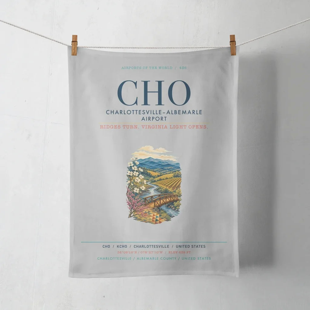 Charlottesville–Albemarle Airport (CHO) design on light gray towel