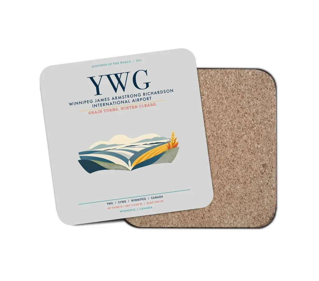 Winnipeg James Armstrong Richardson International Airport (YWG) design on light gray 1 piece coaster