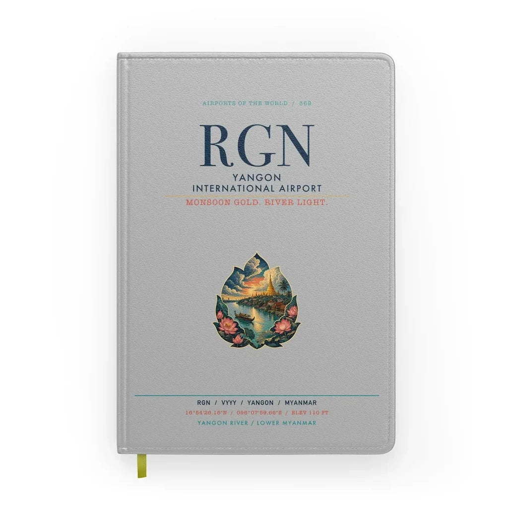 Yangon International Airport (RGN) design on light gray notebook