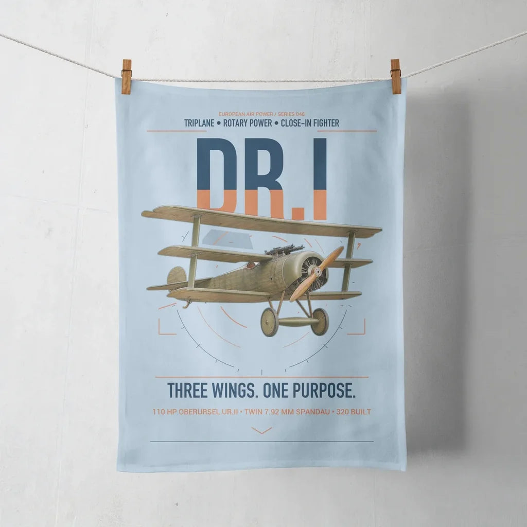Fokker Dr.I design on light blue towel