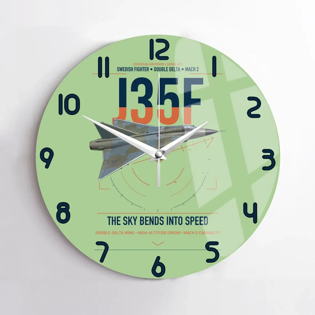 Saab J 35F Draken design on light green no frame wall clock