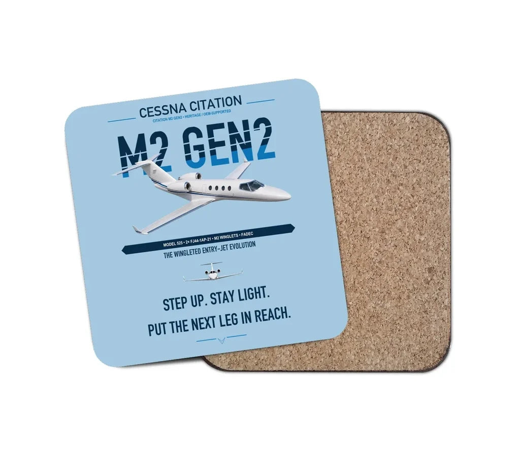 Cessna Citation M2 Gen2 design on light blue 1 piece coaster