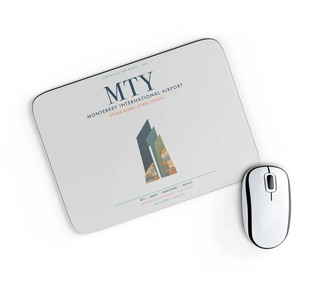 Monterrey International Airport (MTY) design on light gray rectangle mouse pad