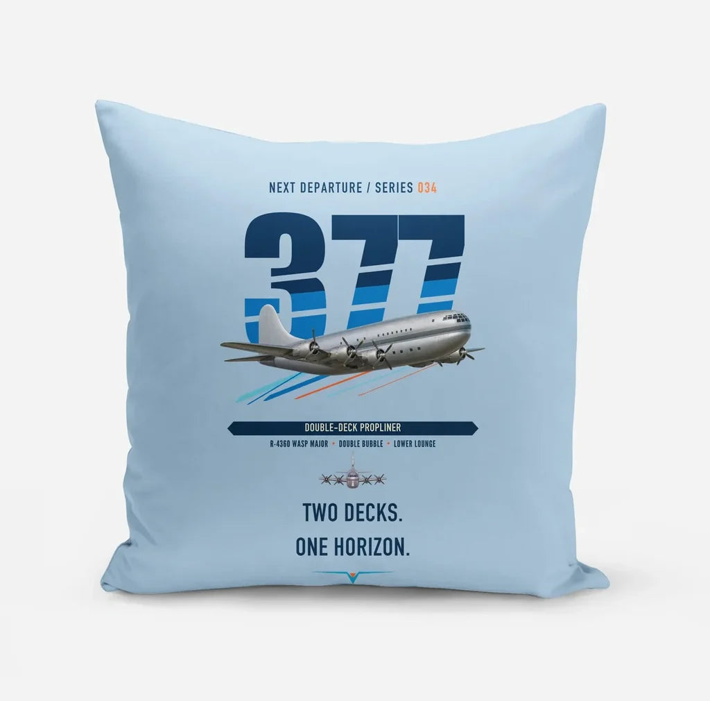 Boeing 377 Stratocruiser design on light blue pillow