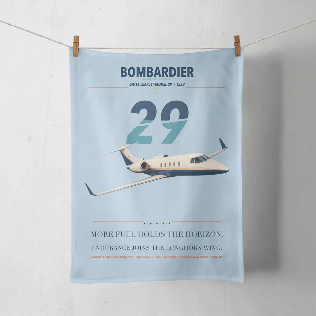 Bombardier Learjet 29 design on light blue towel