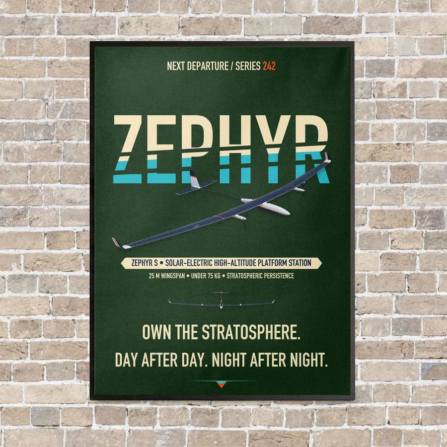Airbus Zephyr S vertical canvas print - framed - dark green background