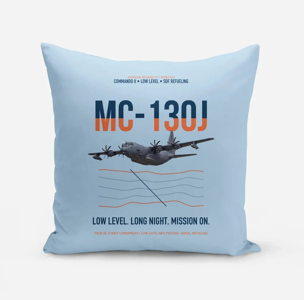 MC-130J COMMANDO II design on light blue pillow