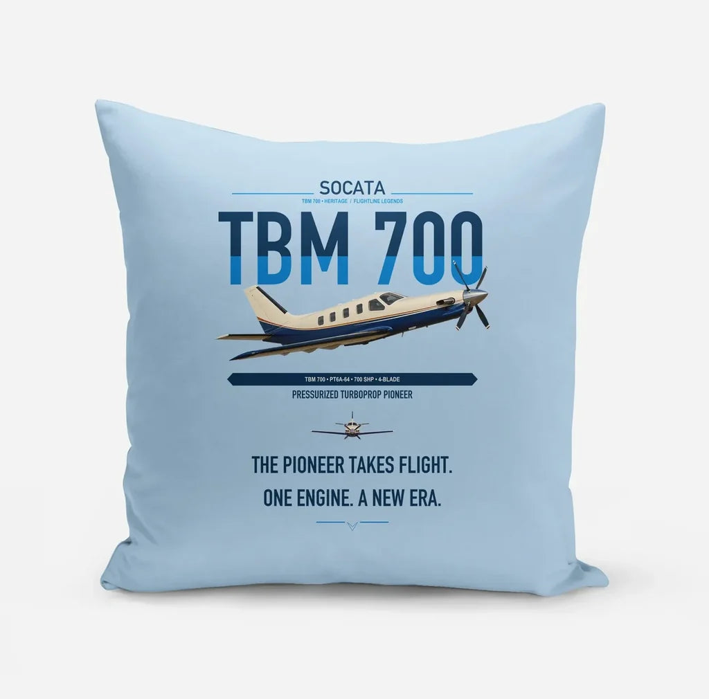 Socata TBM 700 design on light blue pillow