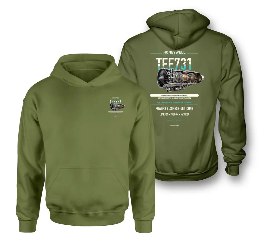 TFE731 design on green army hoodie