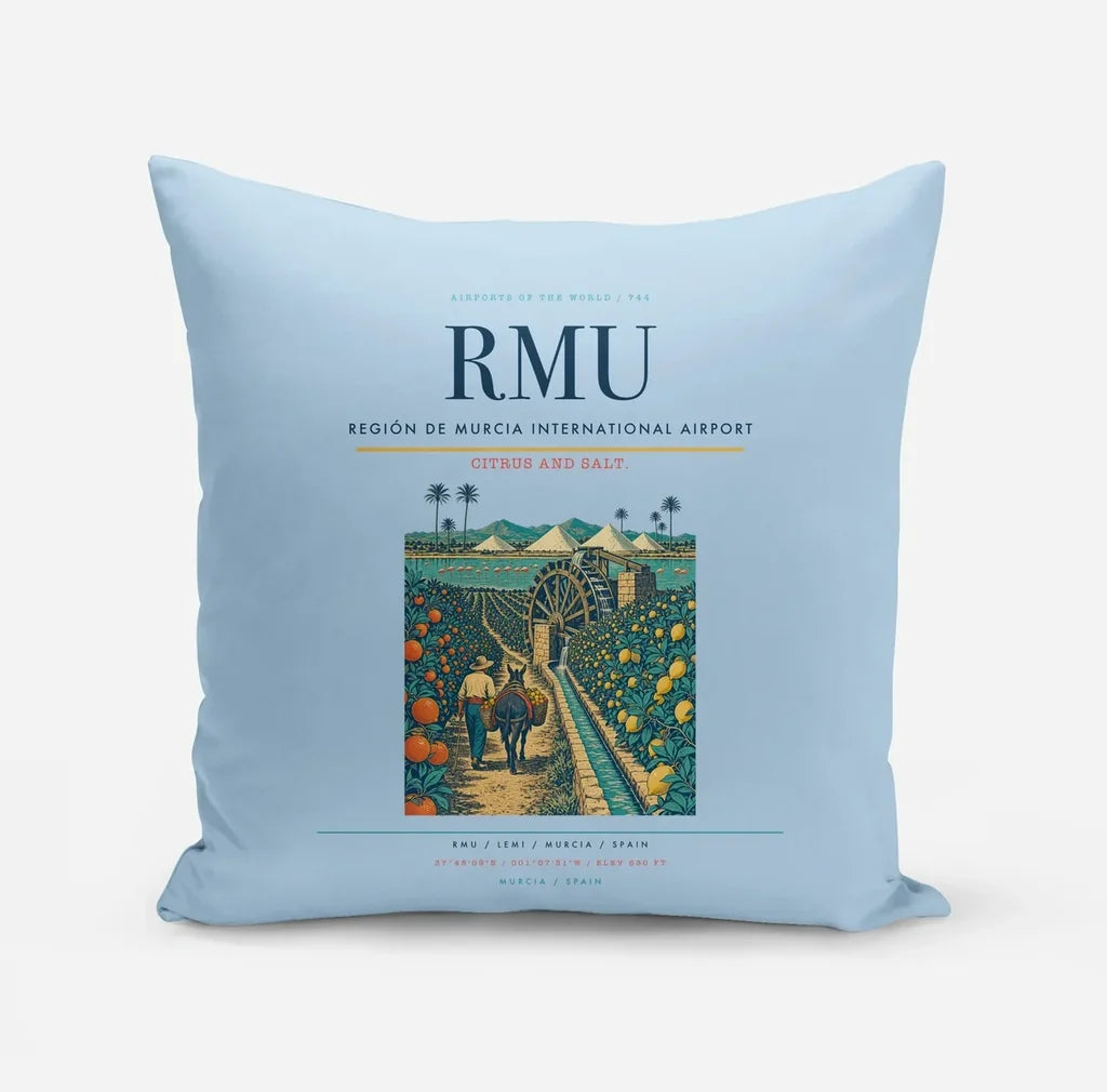 Región de Murcia International Airport (RMU) design on light blue pillow