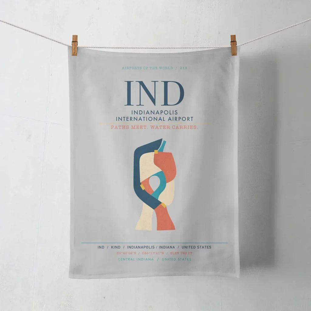 Indianapolis International Airport (IND) design on light gray towel