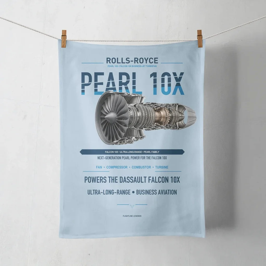 PEARL 10X design on light blue towel