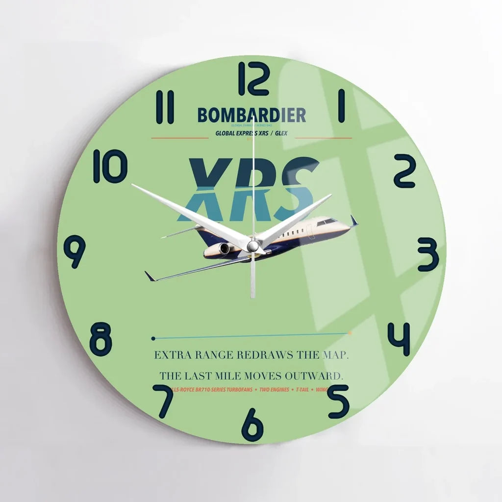 Bombardier Global Express XRS design on light green no frame wall clock
