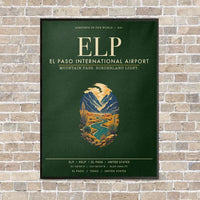 Thumbnail for El Paso International Airport ELP vertical canvas print - framed - dark green background