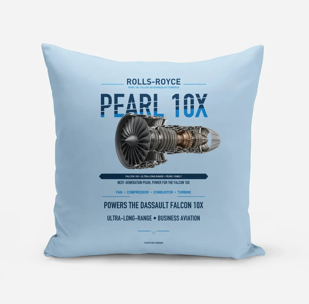 PEARL 10X design on light blue pillow