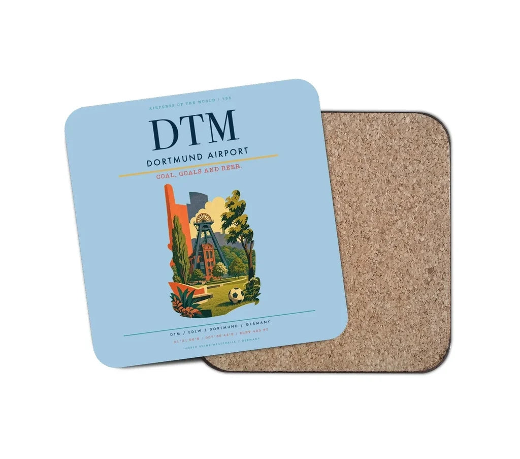 Dortmund Airport (DTM) design on light blue 1 piece coaster