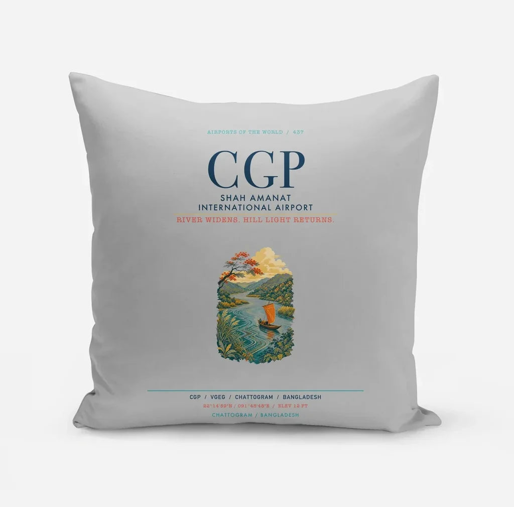Shah Amanat International Airport Chattogram (CGP) design on light gray pillow