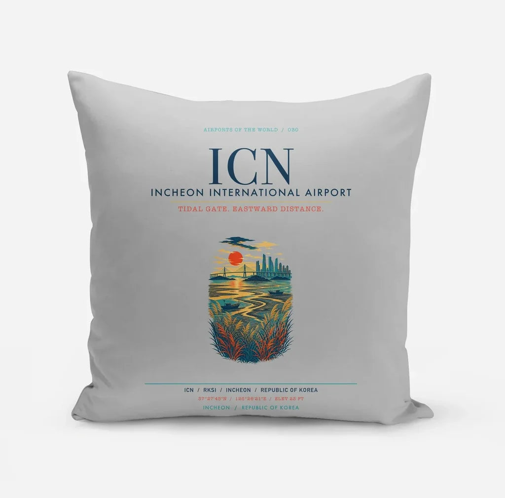 Incheon International Airport (ICN) design on light gray pillow