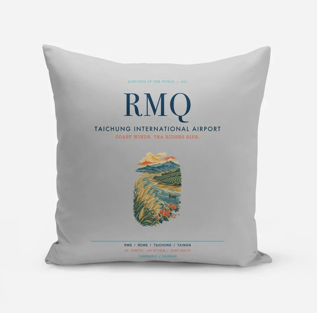 Taichung International Airport (RMQ) design on light gray pillow