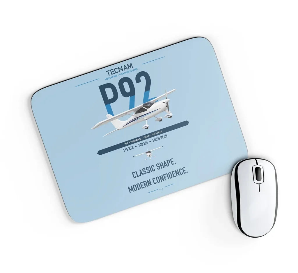 Tecnam P92 Echo MkII design on light blue rectangle mouse pad