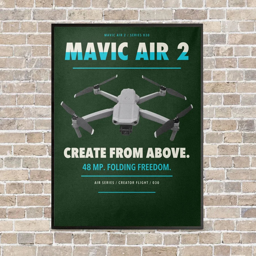 DJI Mavic Air 2 vertical canvas print - framed - dark green background