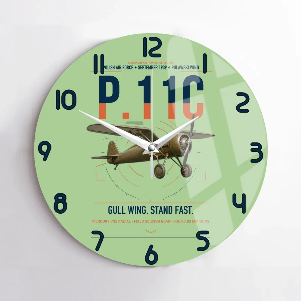 PZL P.11c design on light green no frame wall clock