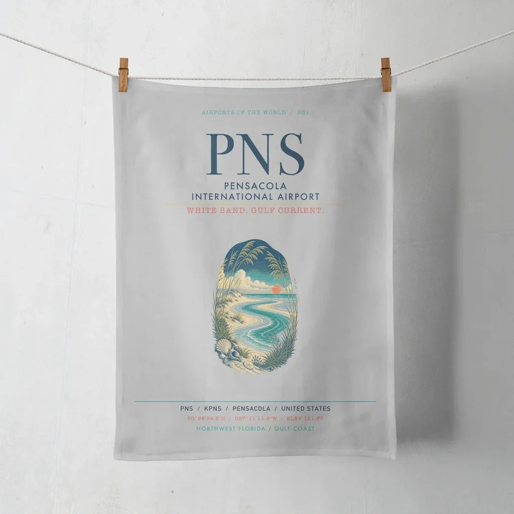 Pensacola International Airport (PNS) design on light gray towel