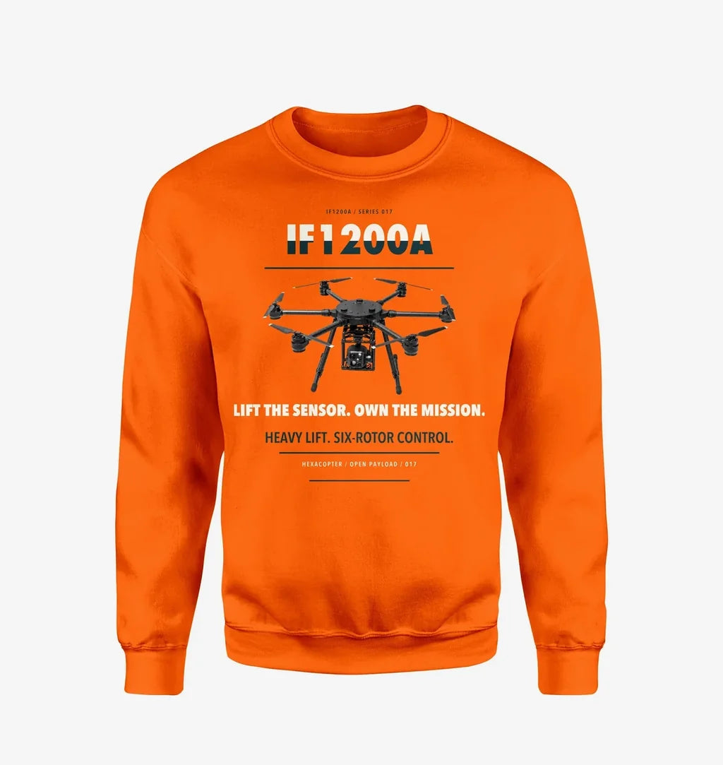 Inspired Flight IF1200A design on orange sweatshirt