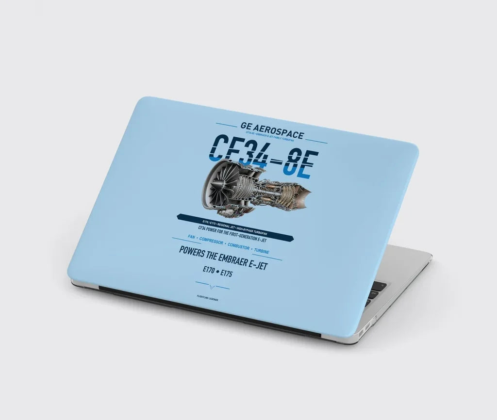 CF34-8E design on light blue MacBook case