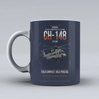 Thumbnail for Sikorsky CH-148 Cyclone design on dark blue ceramic mug, double-side print