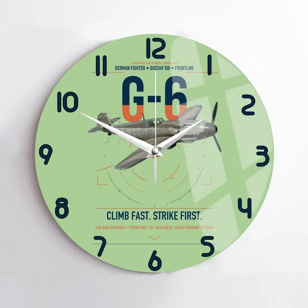 Messerschmitt Bf 109G-6 design on light green no frame wall clock