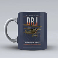 Thumbnail for Fokker Dr.I design on dark blue ceramic mug, double-side print